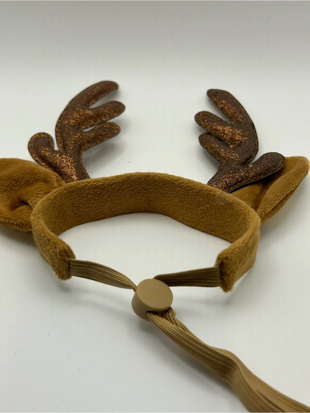 Dog Adjustable Reindeer Antler Headband with Gold Inner Ears